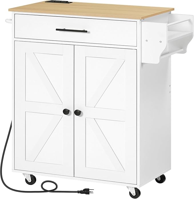 Kitchen Island With Power Outlet, Storage Island With Large Worktop