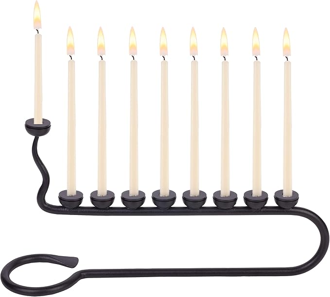 Judaica - Wrought Iron Hanukkah Menorah, Handmade, 9 Branches Israel Décor