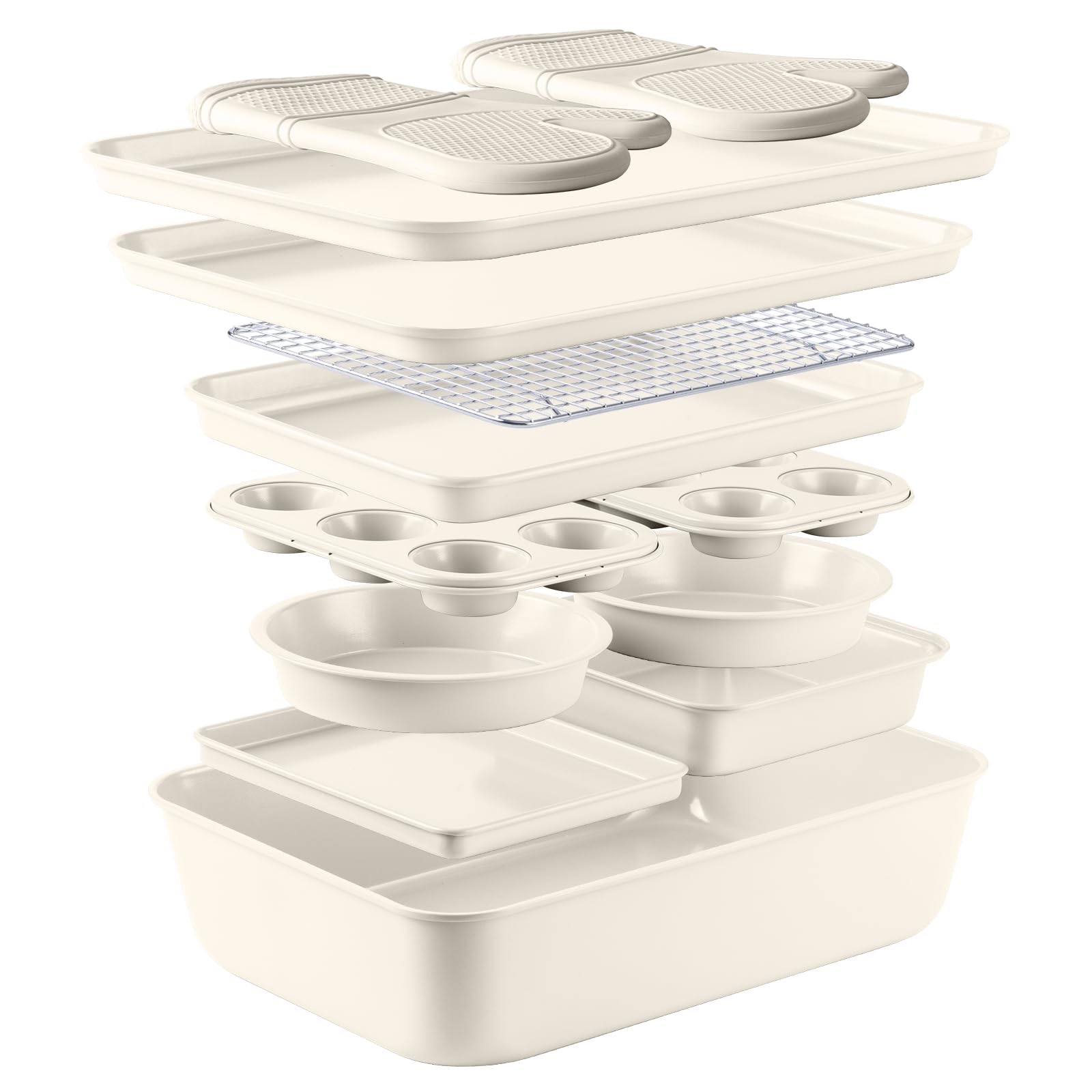 Nonstick Stackable Bakeware Set - Durable, Easy Release Baking Set, Cream