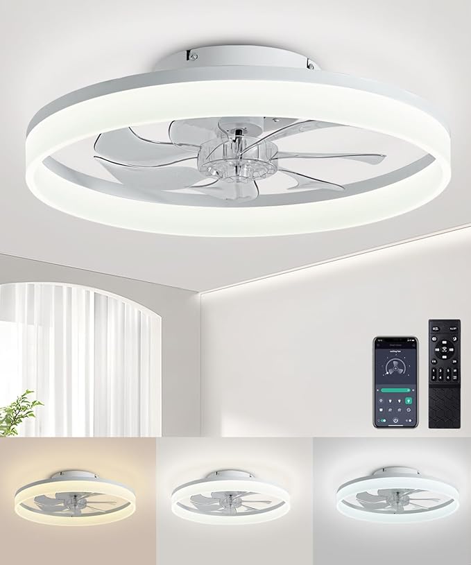 Ceiling Fans with Lights and Remote, 20" Modern Low Profile Ceiling Fan with Light