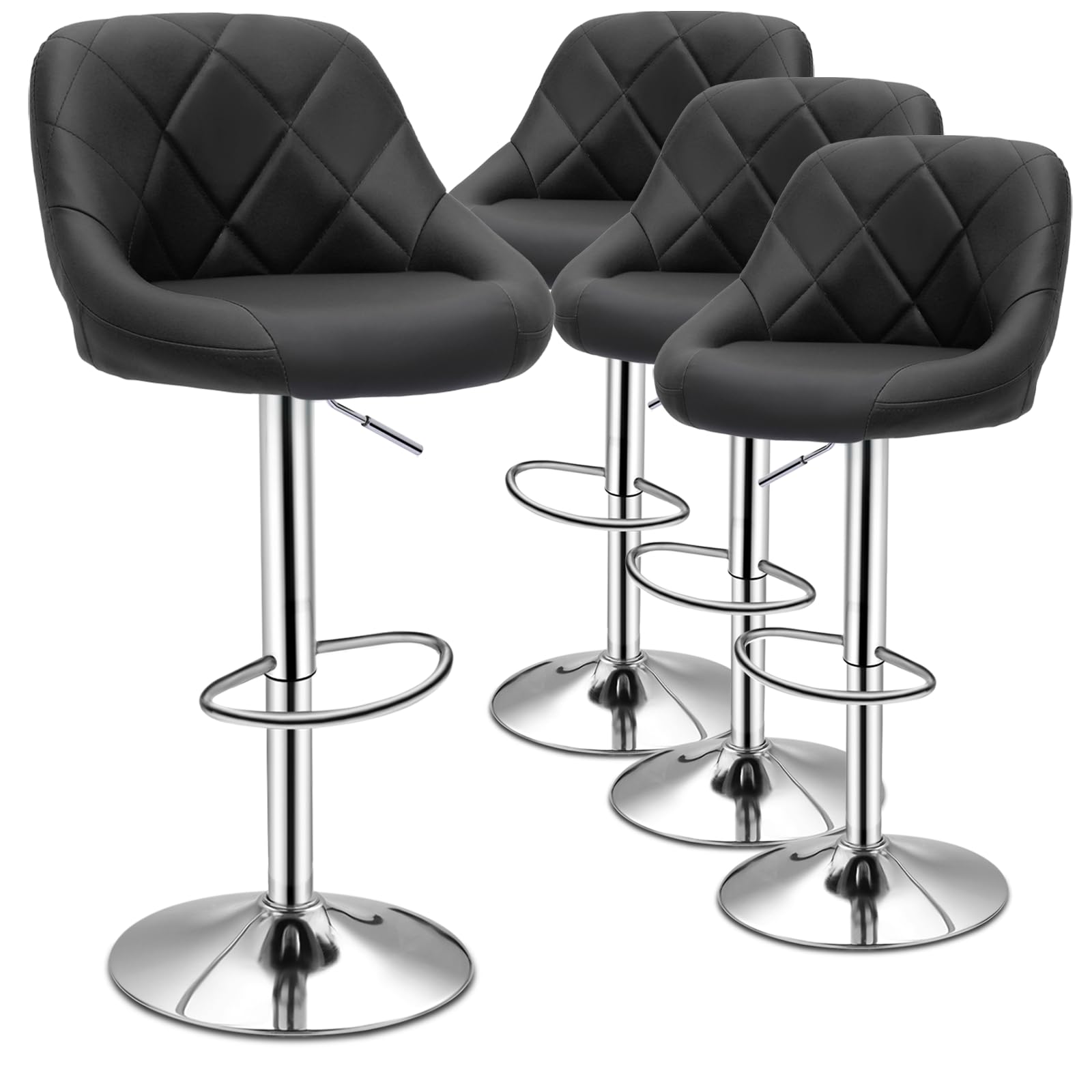 Faux Leather Bar Stools Set of 4, Adjustable 360 Degree Swivel Barstool