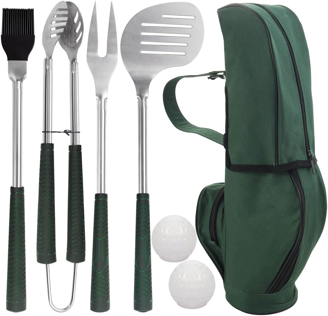 Golf-Club Style BBQ Tools Set Grilling Tools with Rubber Handle - Stainless