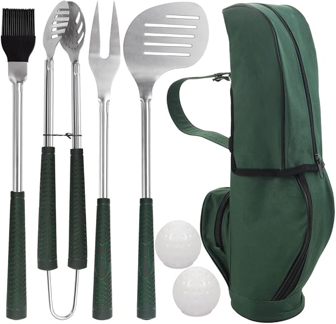 Golf-Club Style BBQ Tools Set Grilling Tools with Rubber Handle - Stainless