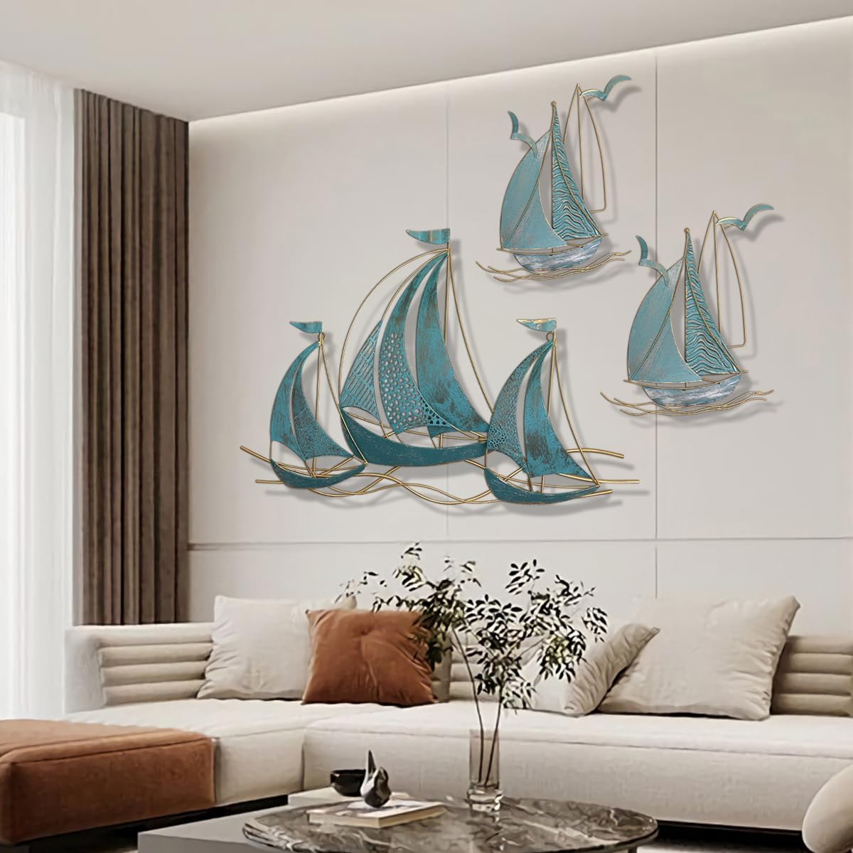 3 PCS Metal Wall Art Large Metal Sailboat Wall Decor, Metal Ship Wall Decorations
