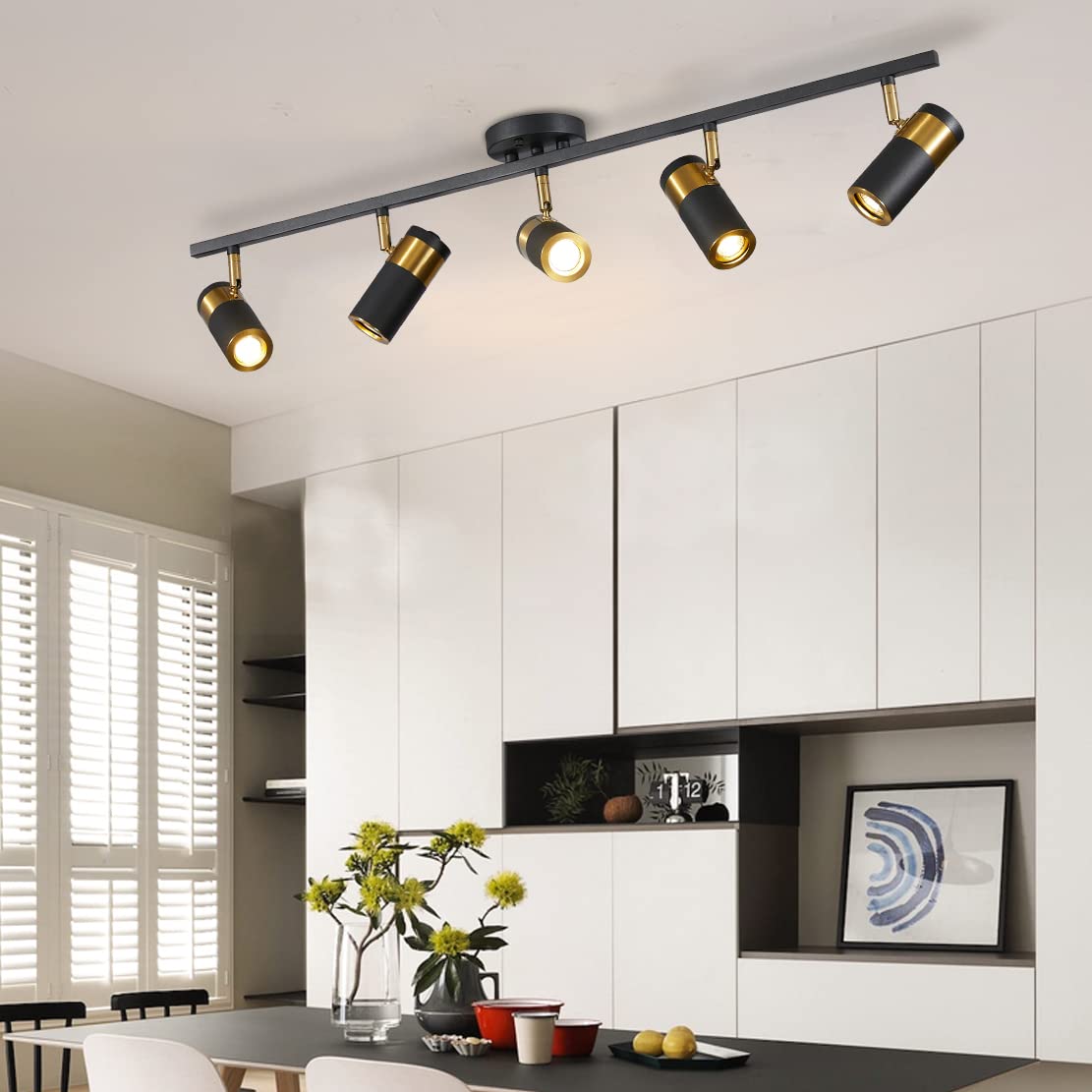 Black 5 Lights Spot Fixture Matte Black LED Track Lighting Fixtures Modern Flush Mount