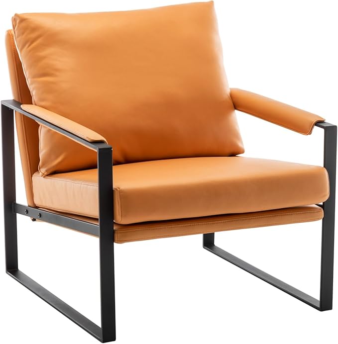 Faux Leather Metal Frame Accent Chair - Modern Accent Chairs for Living Room