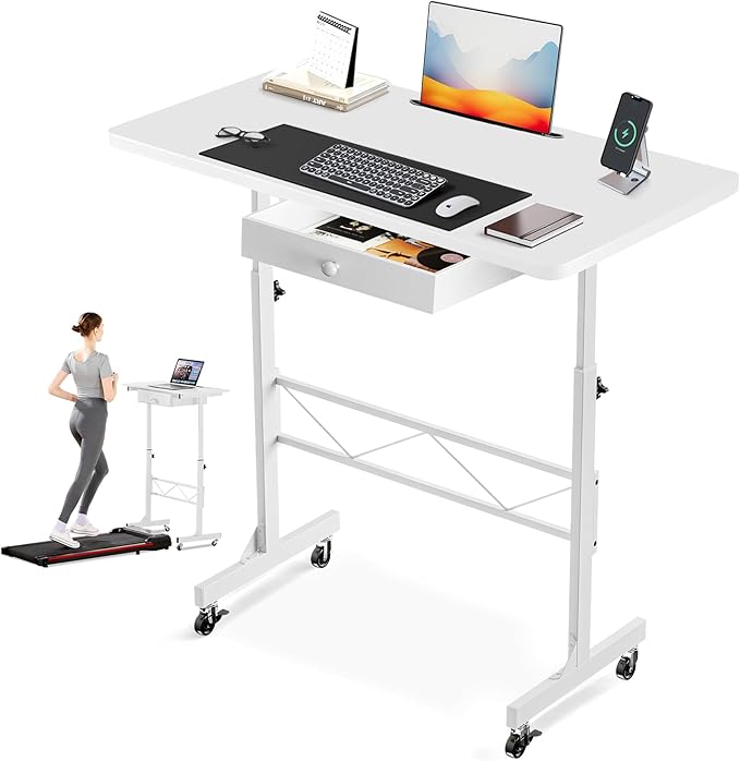 Small Mobile Standing Desk, 32In Wide Adjustable Height Stand Up Desk for Home Office