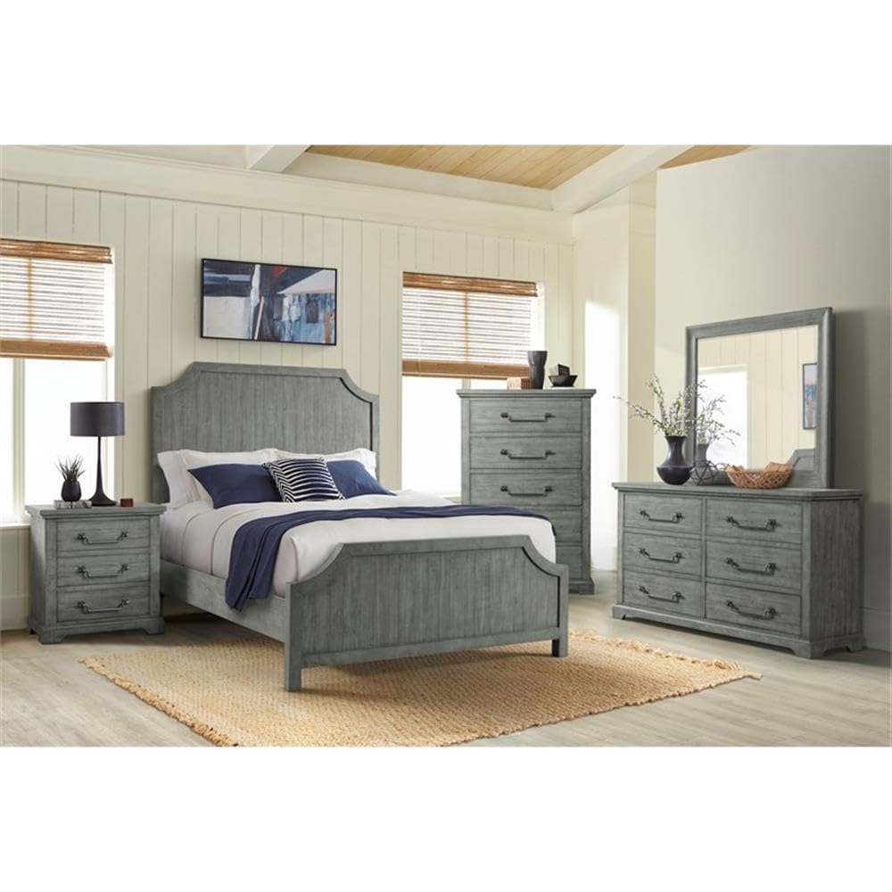 Beach House Solid Wood Dove Grey California King Panel Bed