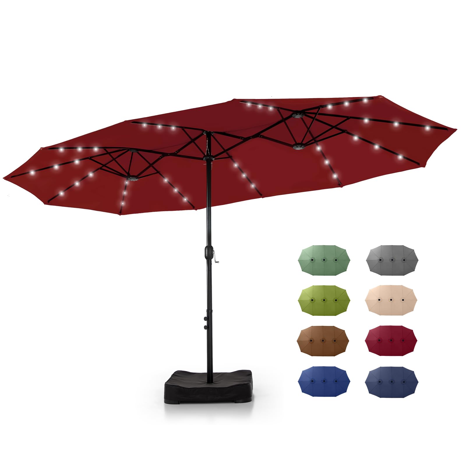 15 ft Rectangle Patio Umbrella with Solar Lights and Base Included