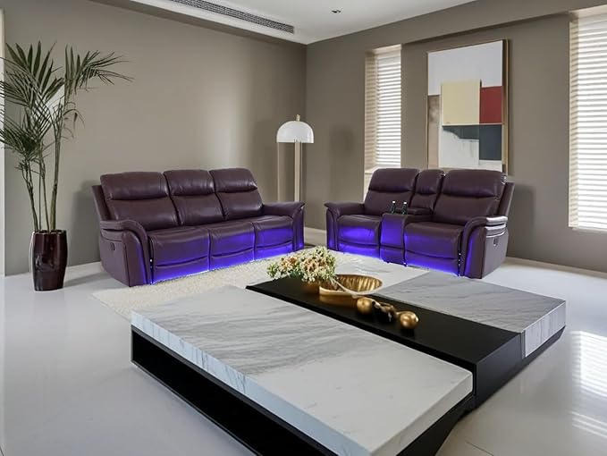 Recliner Couch Set 3PCS Breathing Leather Living Room Sofa Set