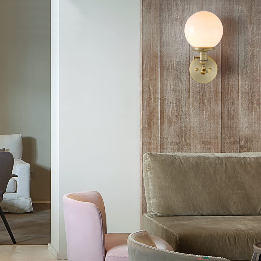 Vintage Wall Sconce Lighting Fixture with 5.9" Round Globe Milk