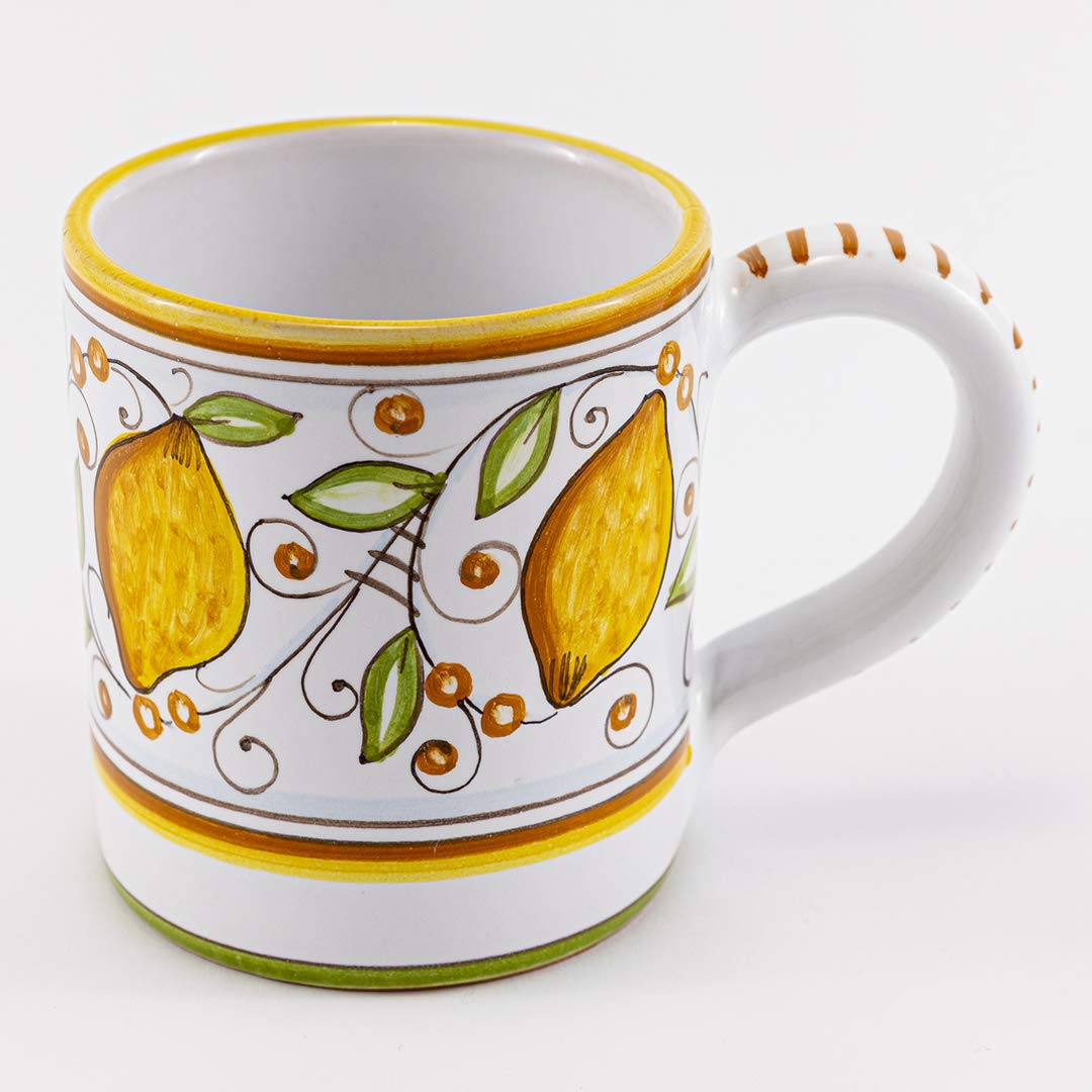 Fima Hand Painted Italian Ceramic Coffee Mugs - Lemons, Deruta