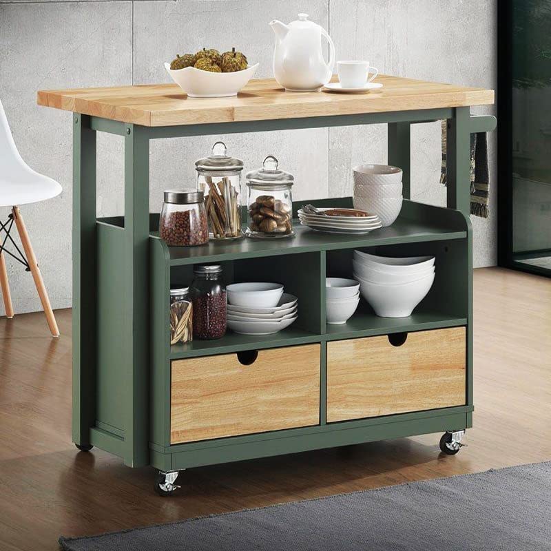 Kitchen Island Cart on Wheels - Butcher Block Island Table