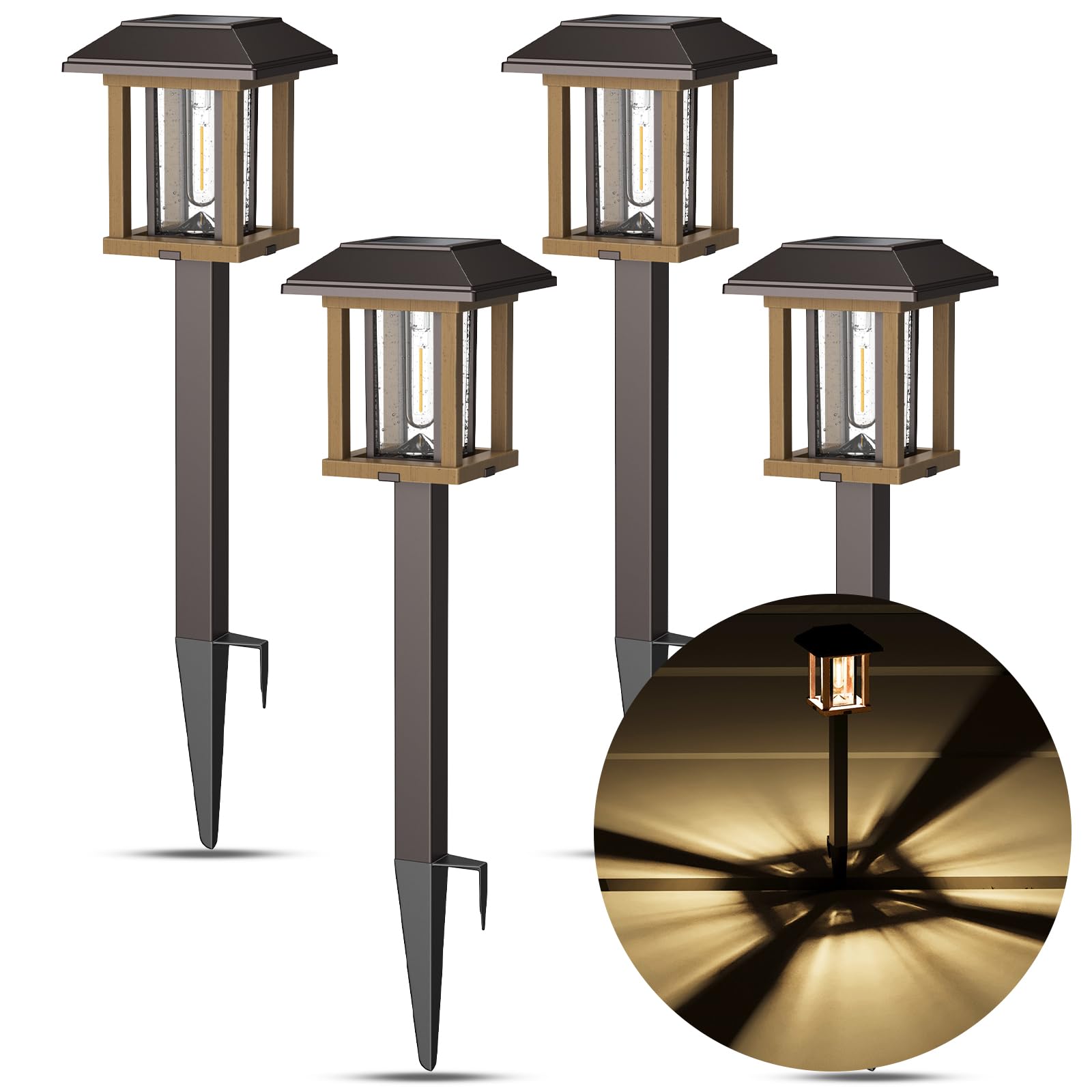 Solar Pathway Lights Outdoor, 25 LM LED Garden Lights with Seed Glass, 2-Tone B