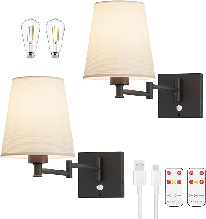 2-Pack Battery Operated Swing Arm Wall Sconces with Remote & Touch