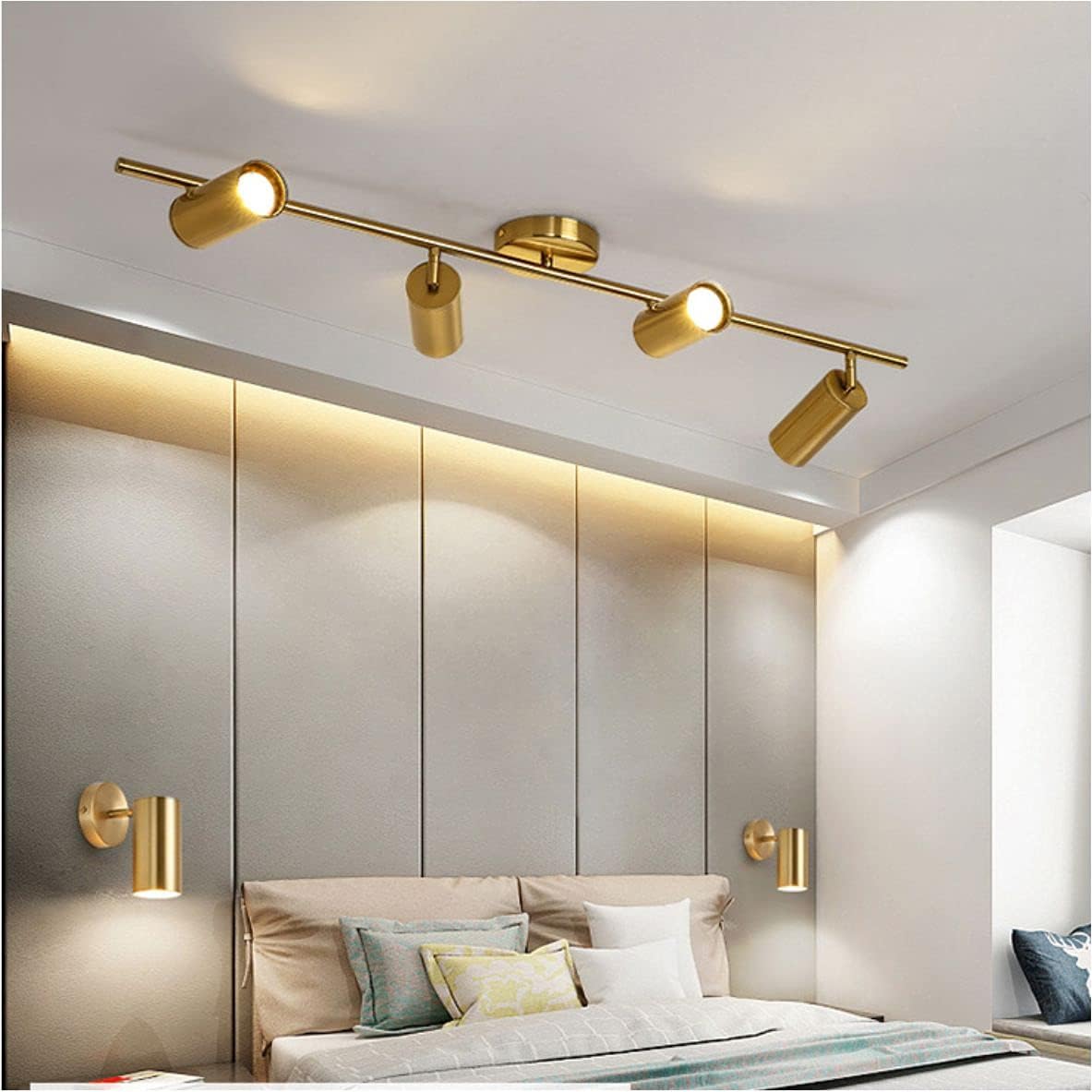 Modern Gold 4-Lights LED Track Lighting Kit Brushed Brass Flush Mount Ceiling