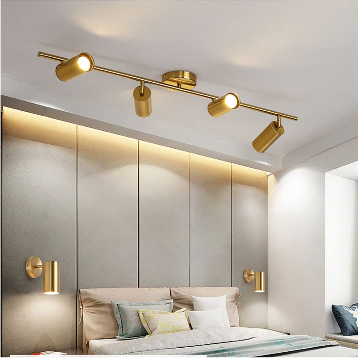 Modern Gold 4-Lights LED Track Lighting Kit Brushed Brass Flush Mount Ceiling