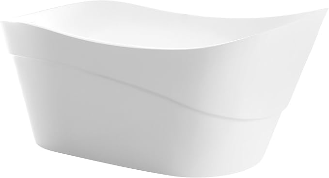 Freestanding Oval Tub, 67" Modern Glossy White Acrylic + Fiberglass Stand Alone Soaker