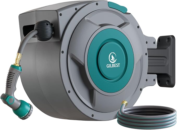 Retractable Hose Reel, 1/2 "x 130 ft Retractable Garden Hose Reel Wall Mounted