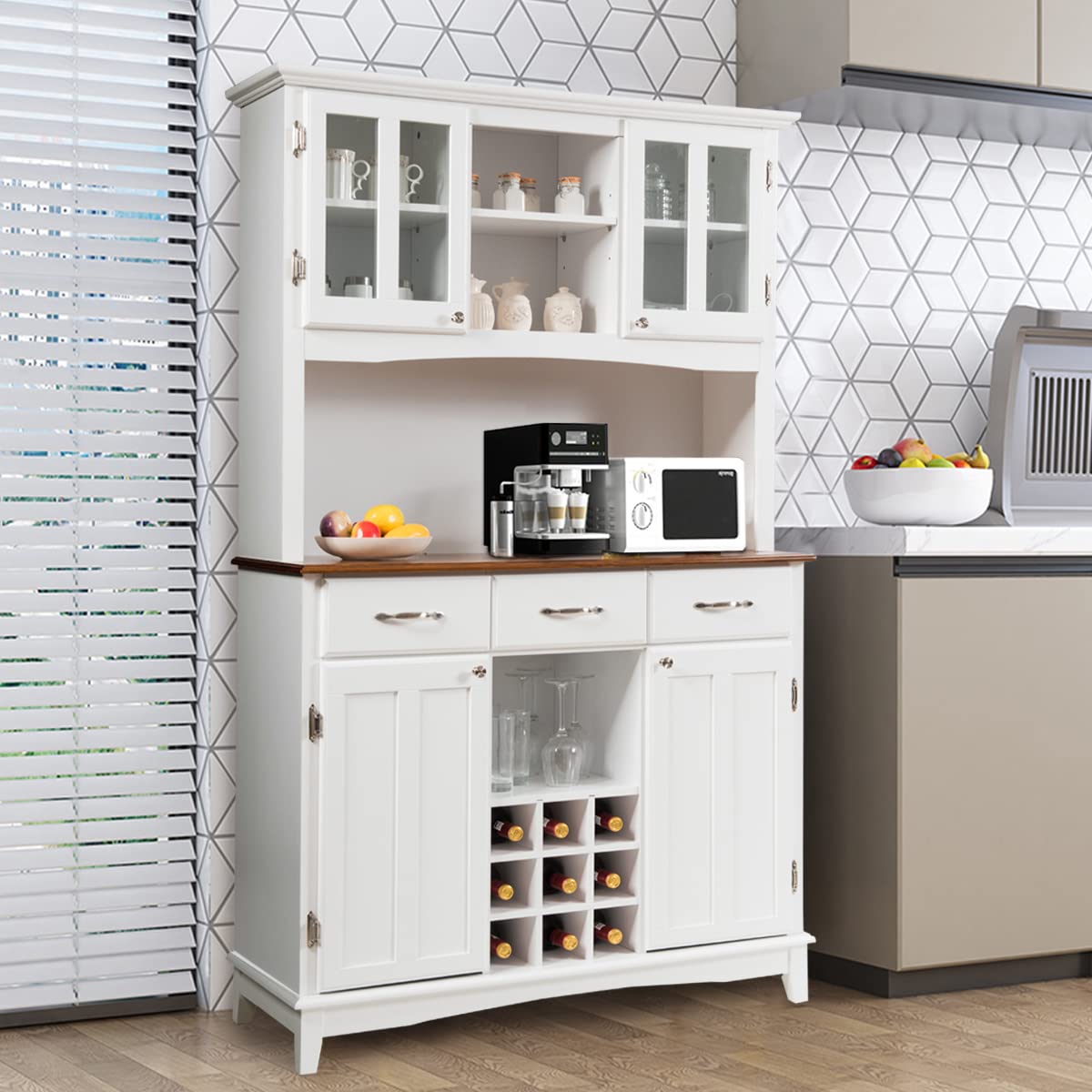 72.5” Hutch Cabinet with Storage, Kitchen Pantry Storage Cabinet