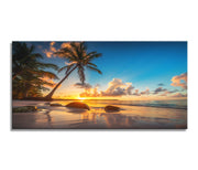 Wall Art Canvas Painting Sunset on a Tropical Beach with Palm Trees 1 Piece Blue