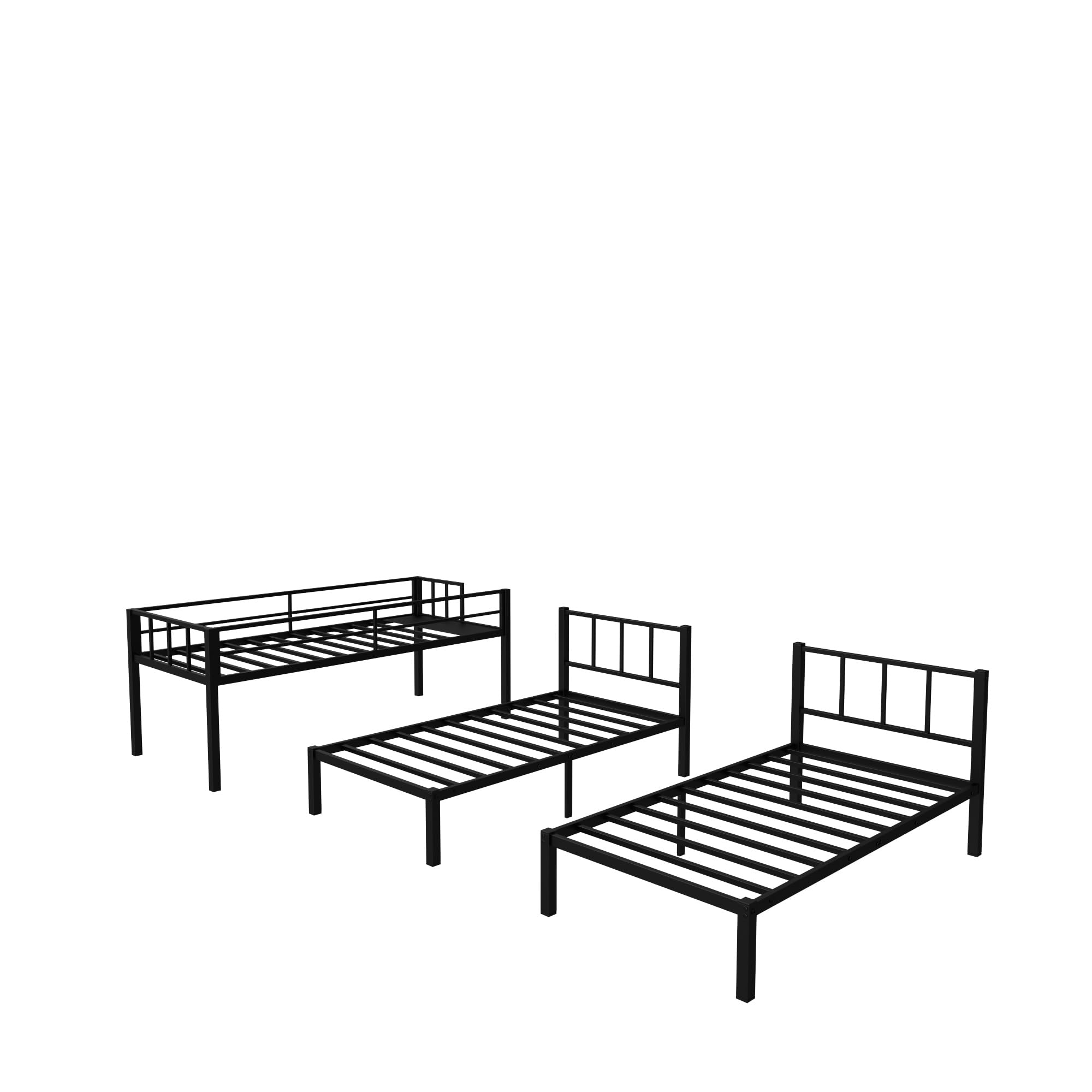 Heavy Duty Triple Bunk Bed, Twin Over Twin Over Twin with Guardrails and Ladder