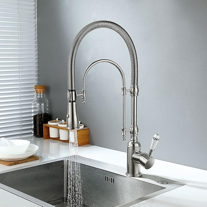 Kitchen Faucets Brushed Gold Kitchen Sink Faucet with Pull Down Sprayer High