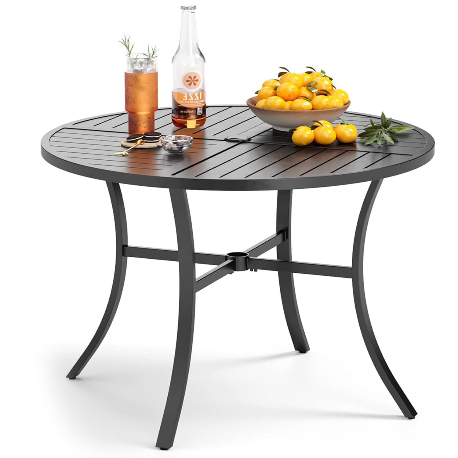 Outdoor Round Dining Table for 4, 42" Large Metal Wrought Iron Table
