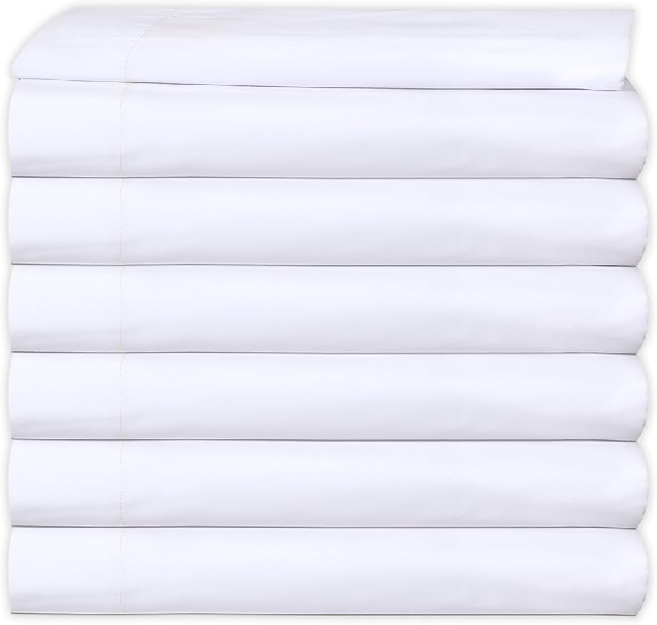 Queen Flat Sheet only Pack of 6 Bulk (90 x 110 Inches) White Polycotton T-200 Percale