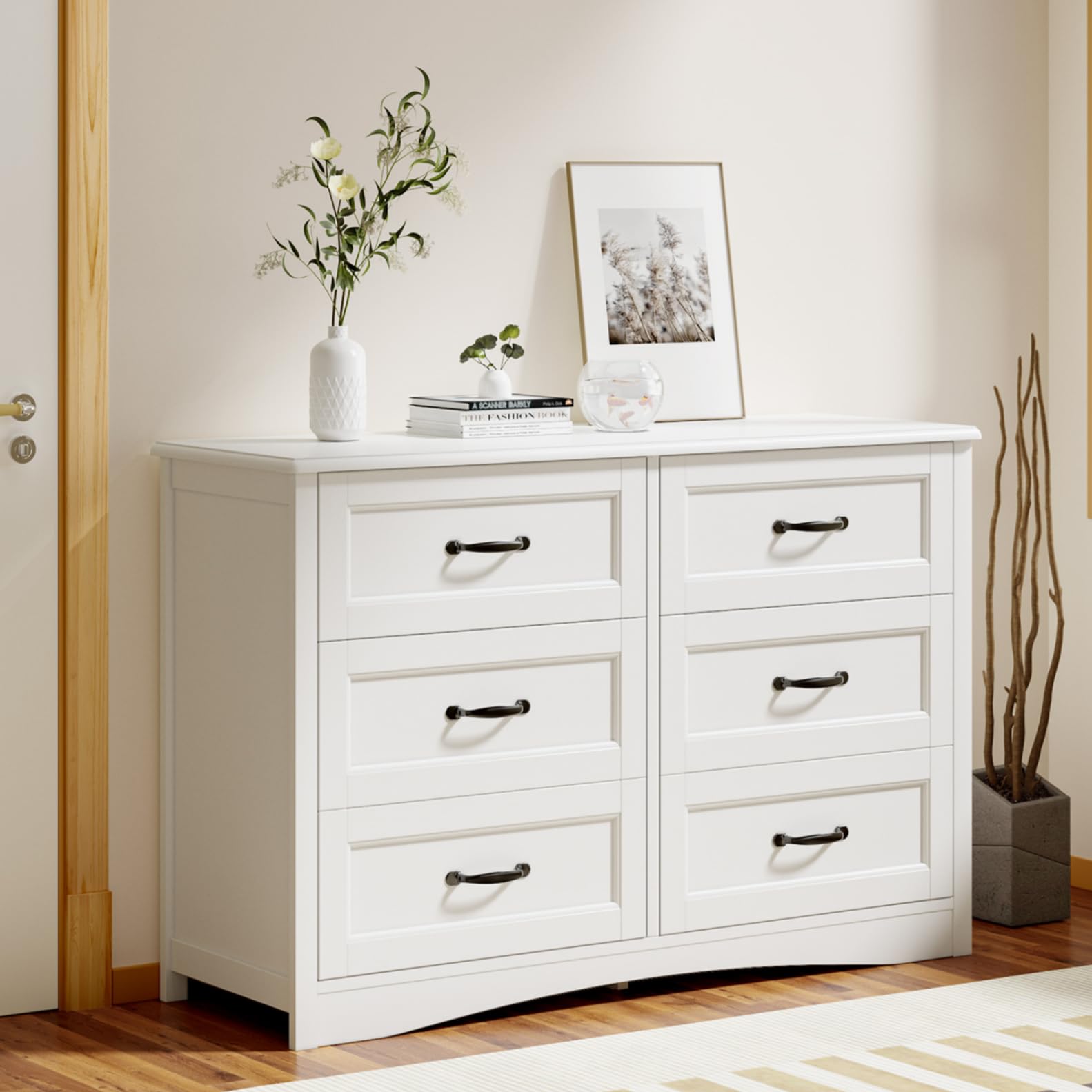 6 Drawer Dresser for Bedroom，47'' Larger Chest of Drawers with Mental