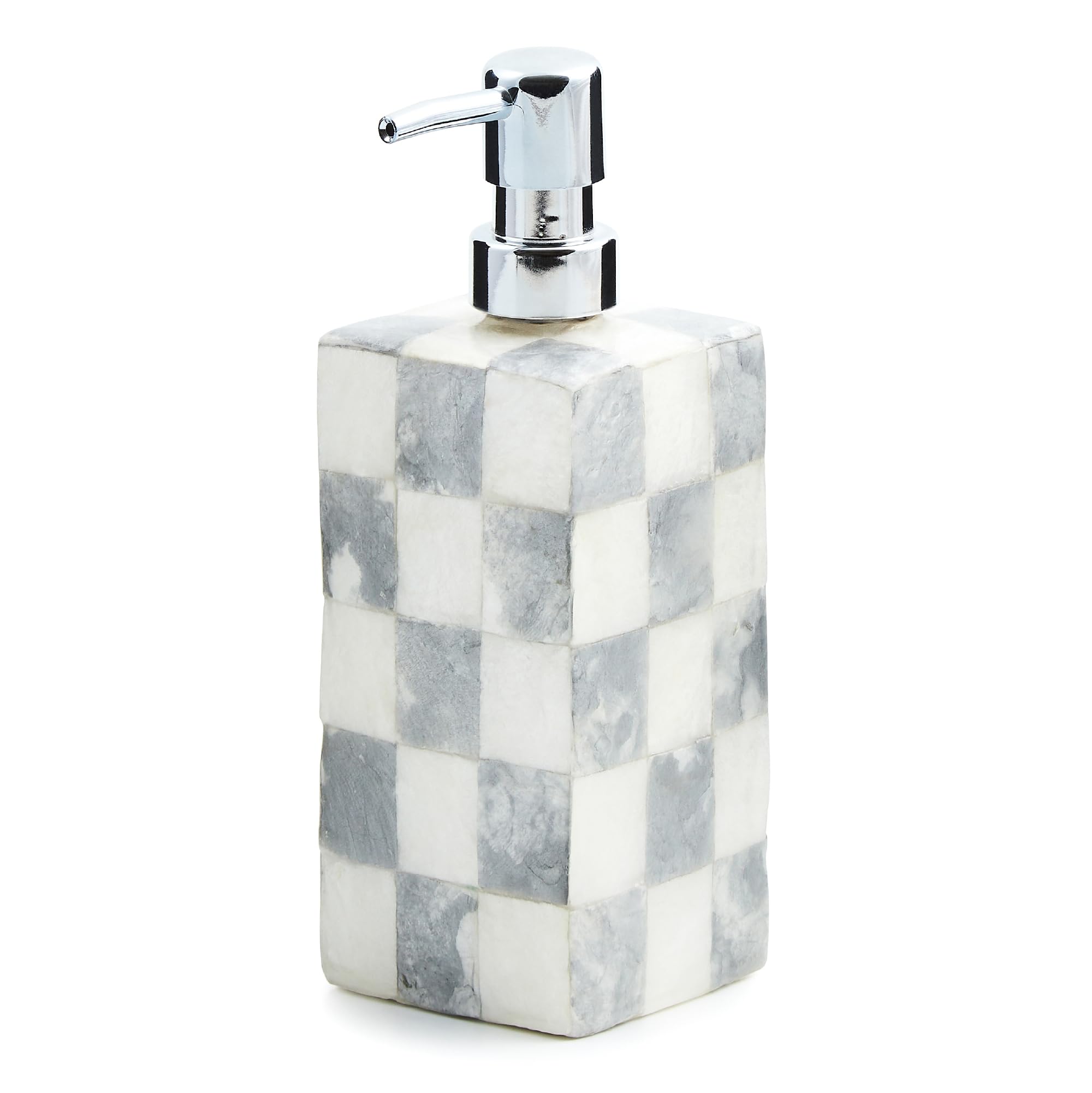 Capiz Soap Pump, Liquid-Soap Dispenser for Bathroom or Kitchen, Gray-and-White Sterling