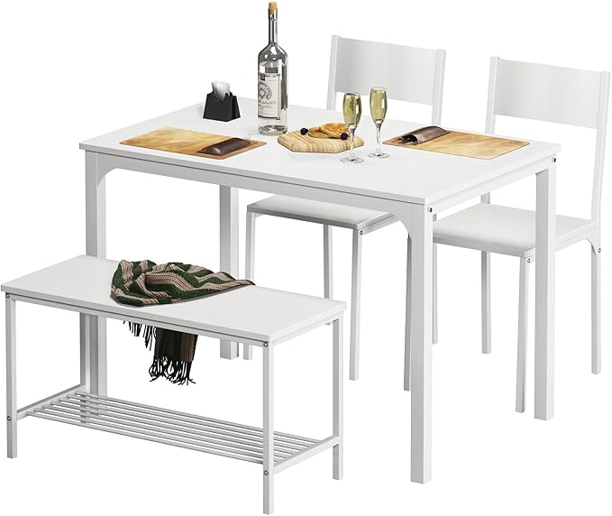 Dining Table Set for 4, 43.3 inch Kitchen Table Set with Chairs and Bench