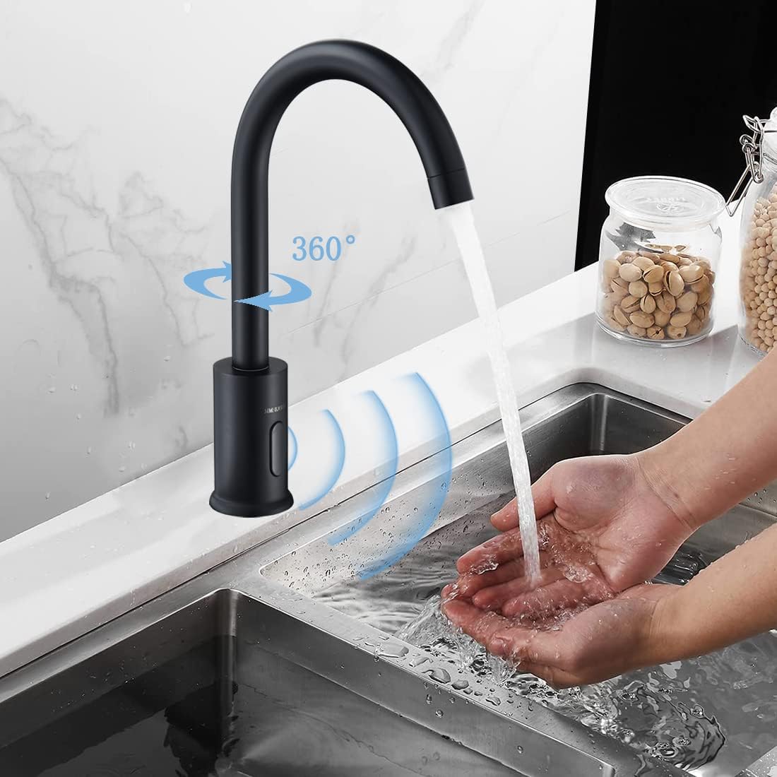 Touchless Bathroom Faucet-Tall Automatic Sensor Sink Faucet with Deck Plate