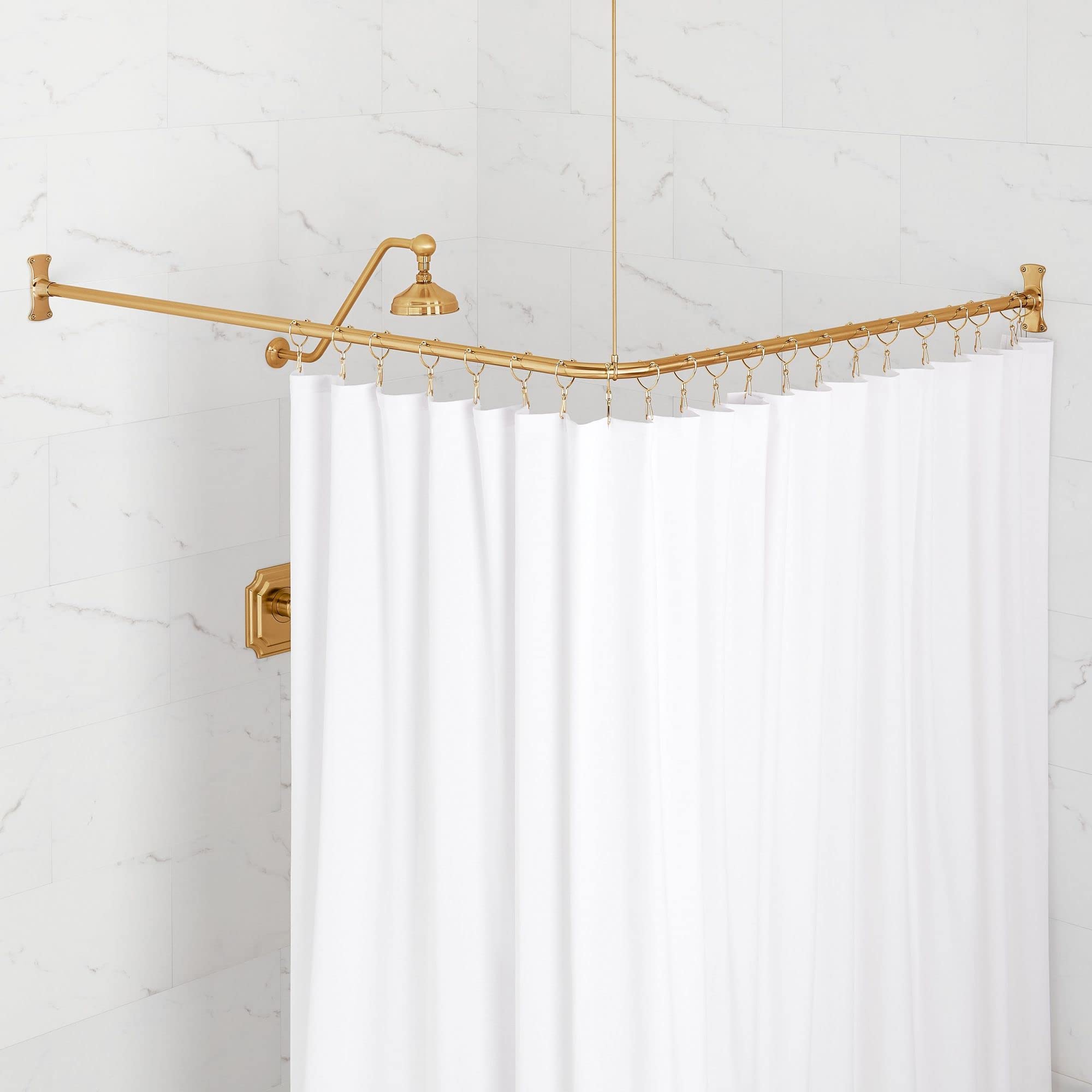 482879 30" x 60" Corner Brass Shower Rod - Brushed Gold