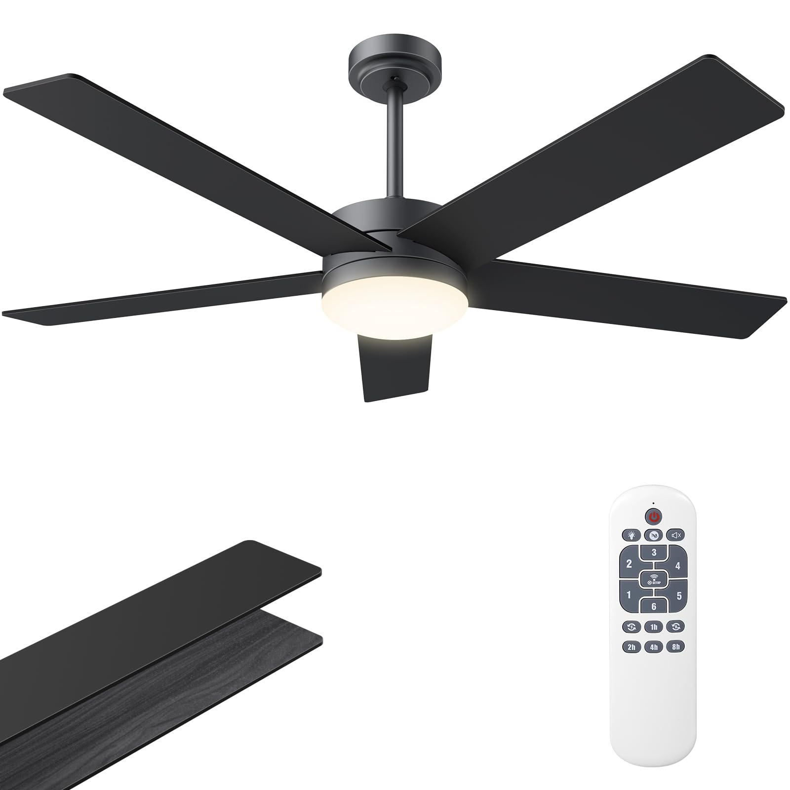 Fans with Lights, Ceiling Fan Black with Light & Remote Control 52 Inch Ceiling
