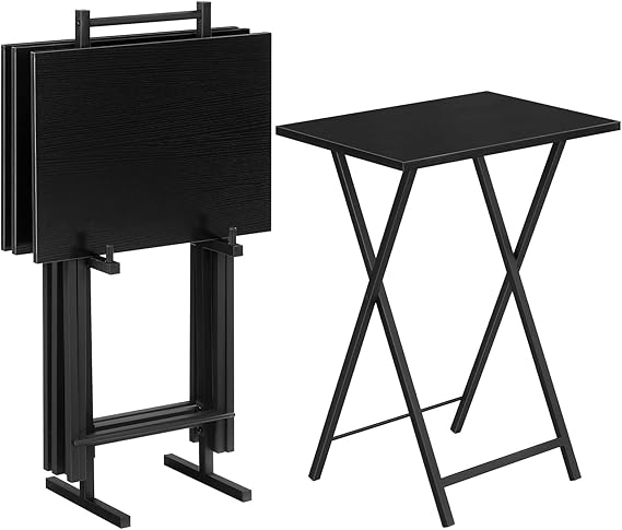 Folding TV Tray Tables, Set of 4 TV Trays with Storage Rack, Industrial Side Table