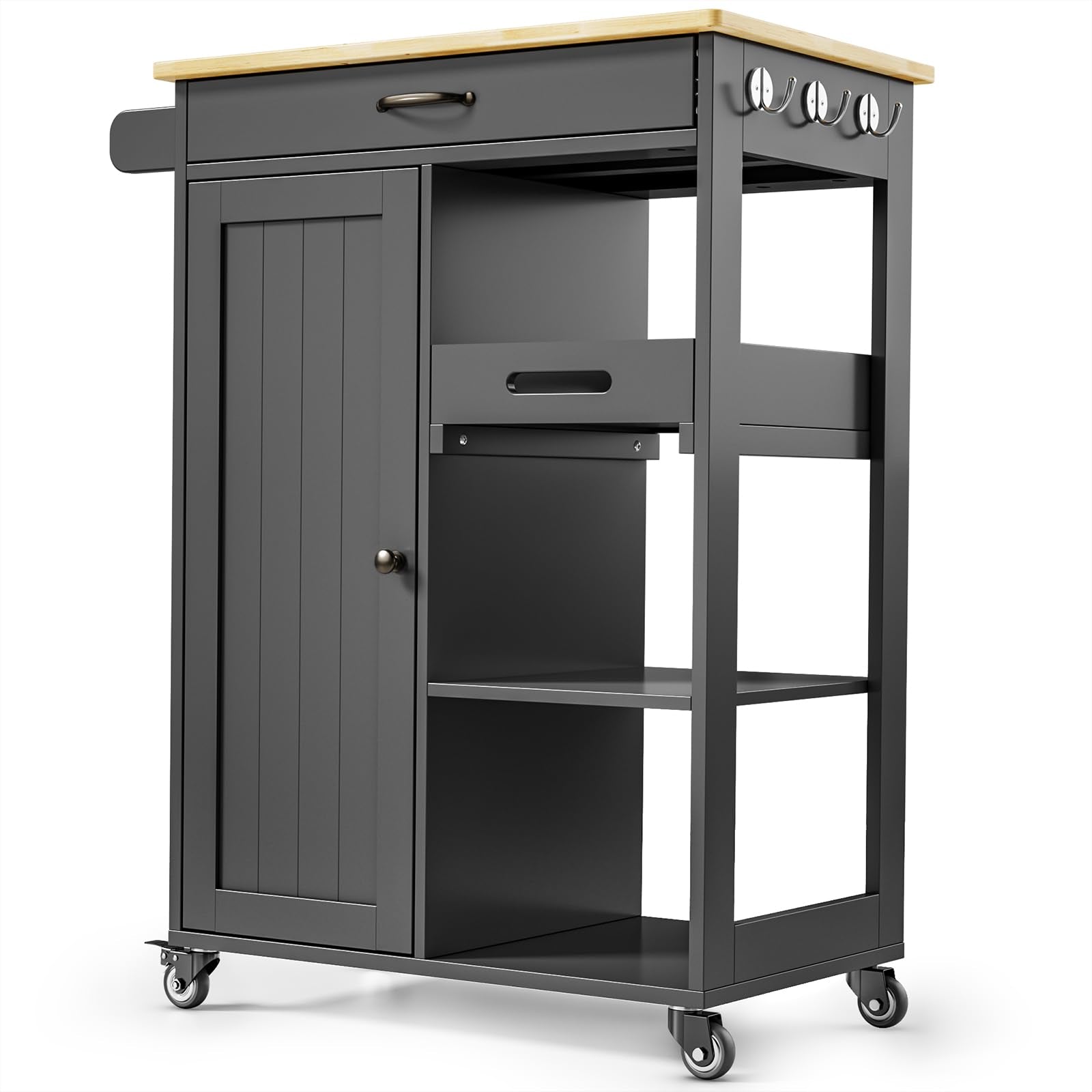 Kitchen Island Cart with Solid Wood Top, Rolling Serving Utility Trolley Cart