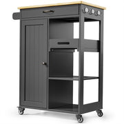 Kitchen Island Cart with Solid Wood Top, Rolling Serving Utility Trolley Cart