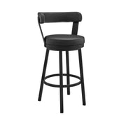 26" Seat Height Black Faux Leather and Black Stainless Steel Metal Swivel Bar