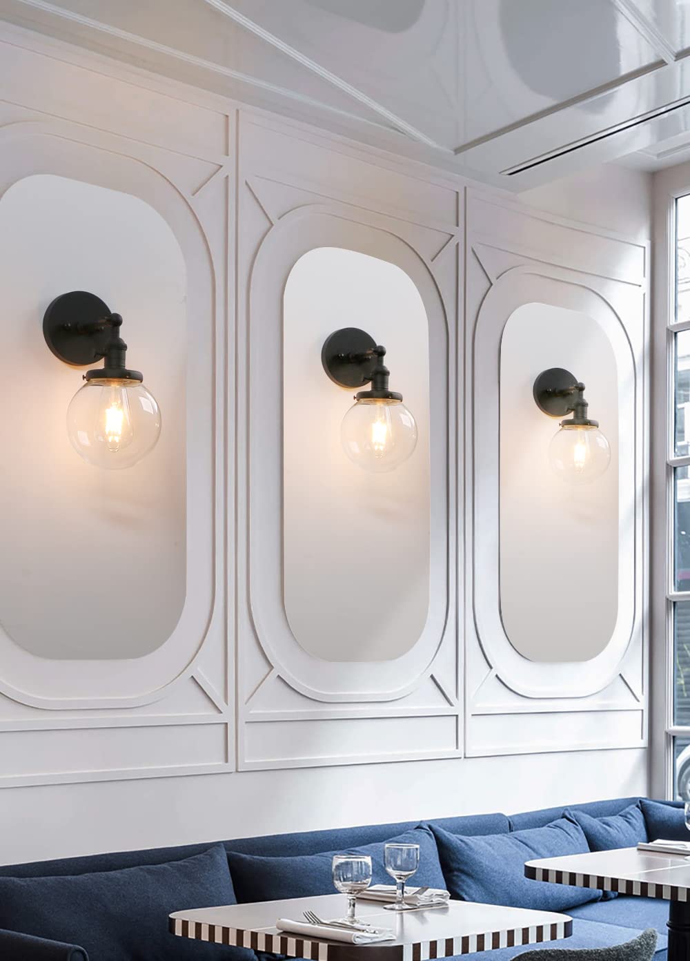 Black Bathroom Light Fixture Single Industrial Wall Sconce with 5.9 Inches Globe