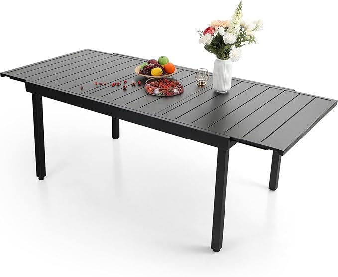 Black Expandable Patio Dining Tables Metal Outdoor Table for 6-8 Person