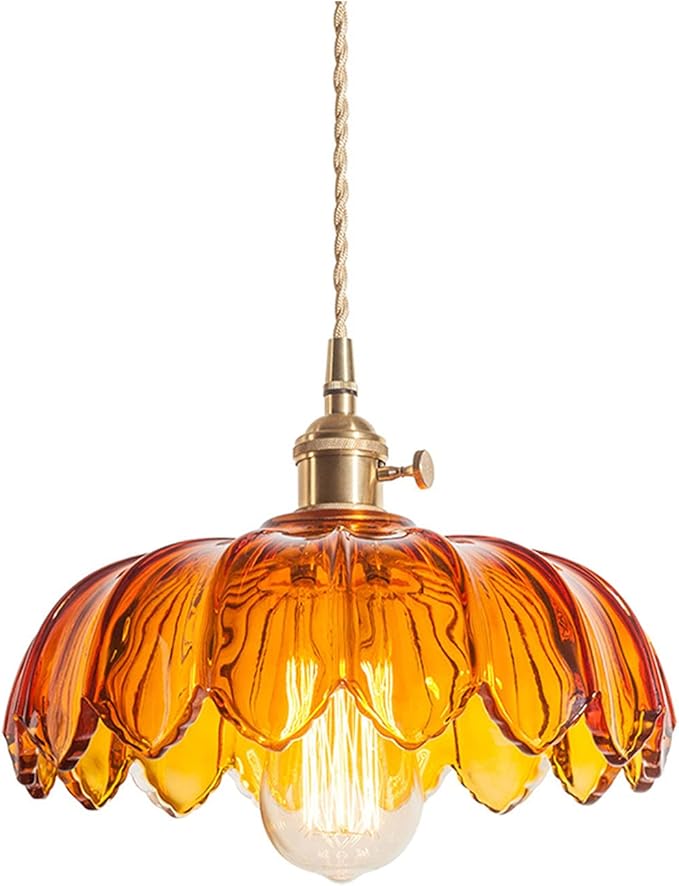 Industrial Vintage Pendant Lighting Fixture Glass Lotus Lamp Shade Farmhouse Pendant