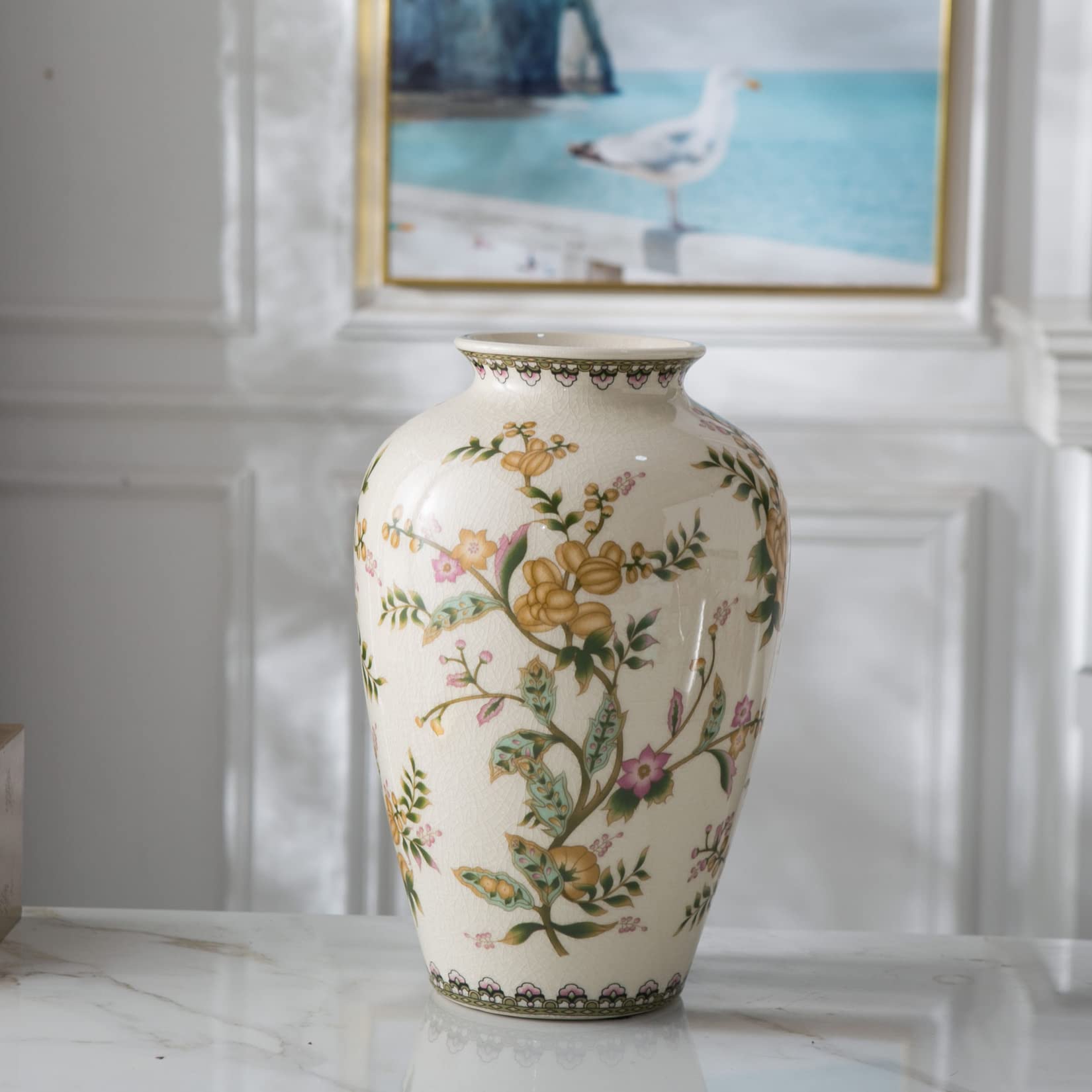 11" China Ceramic Vase Blue and White Chinoiserie Vase Decorative Flower