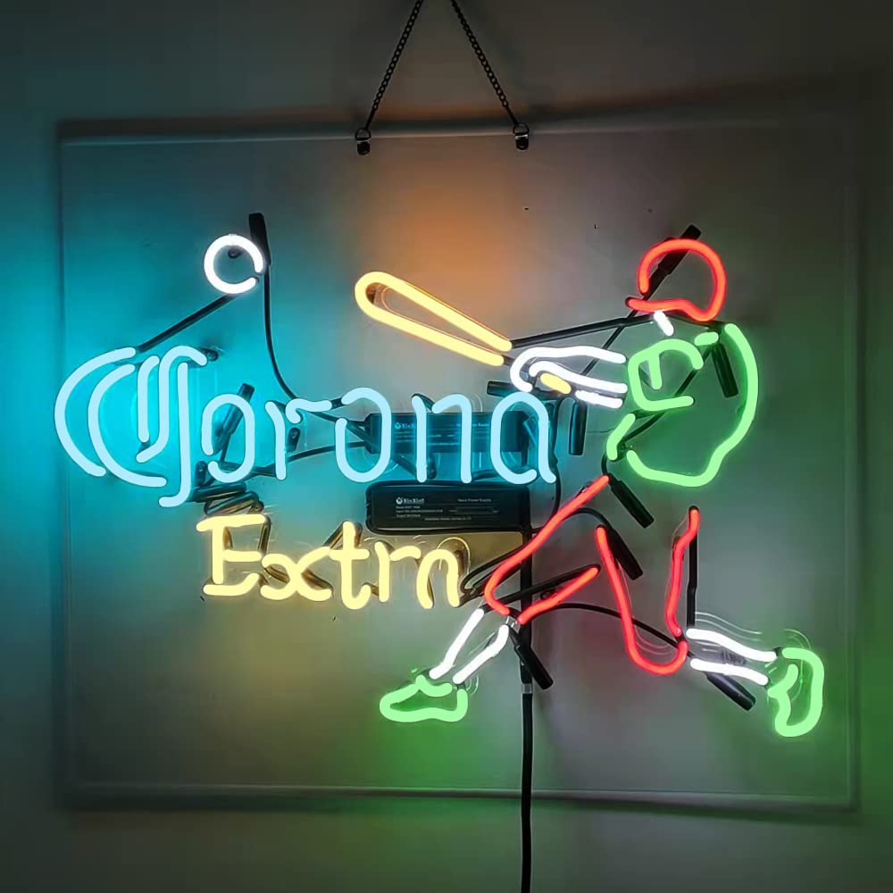 Extra Beer Play Baseball Neon Sign Light Real Glass Neon Bar Signs For