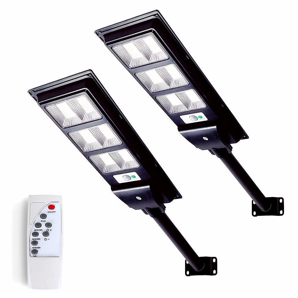 2 Pack Solar Street Light Outdoor with Motion Sensor, 10000LM Dusk to Dawn Solar