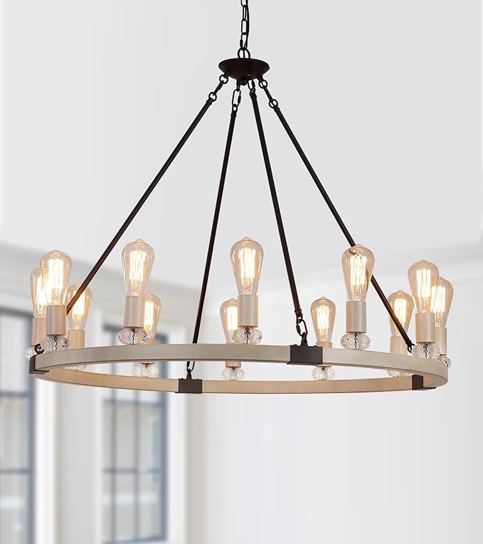 Black Wagon Wheel Chandeliers 12-Lights Large Modern Farmhouse Chandelier
