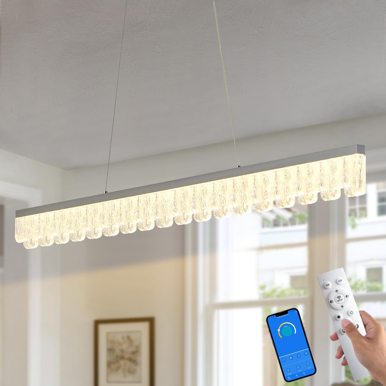 Modern Pendant Lights Kitchen Island, 50" Minimalist Dimmable LED Linear Light Fixture