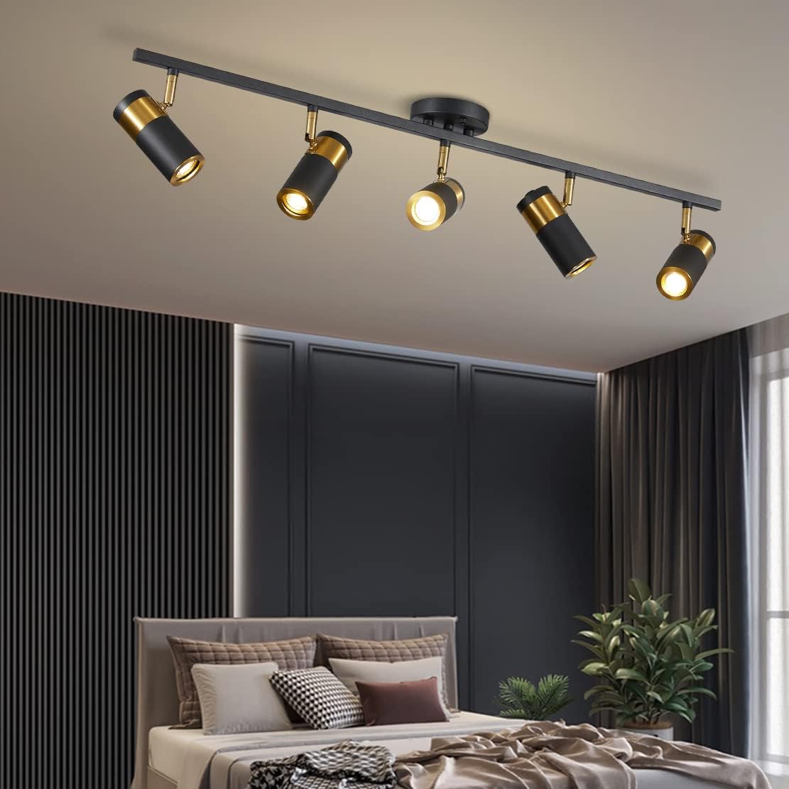 Black 5 Lights Spot Fixture Matte Black LED Track Lighting Fixtures Modern Flush Mount