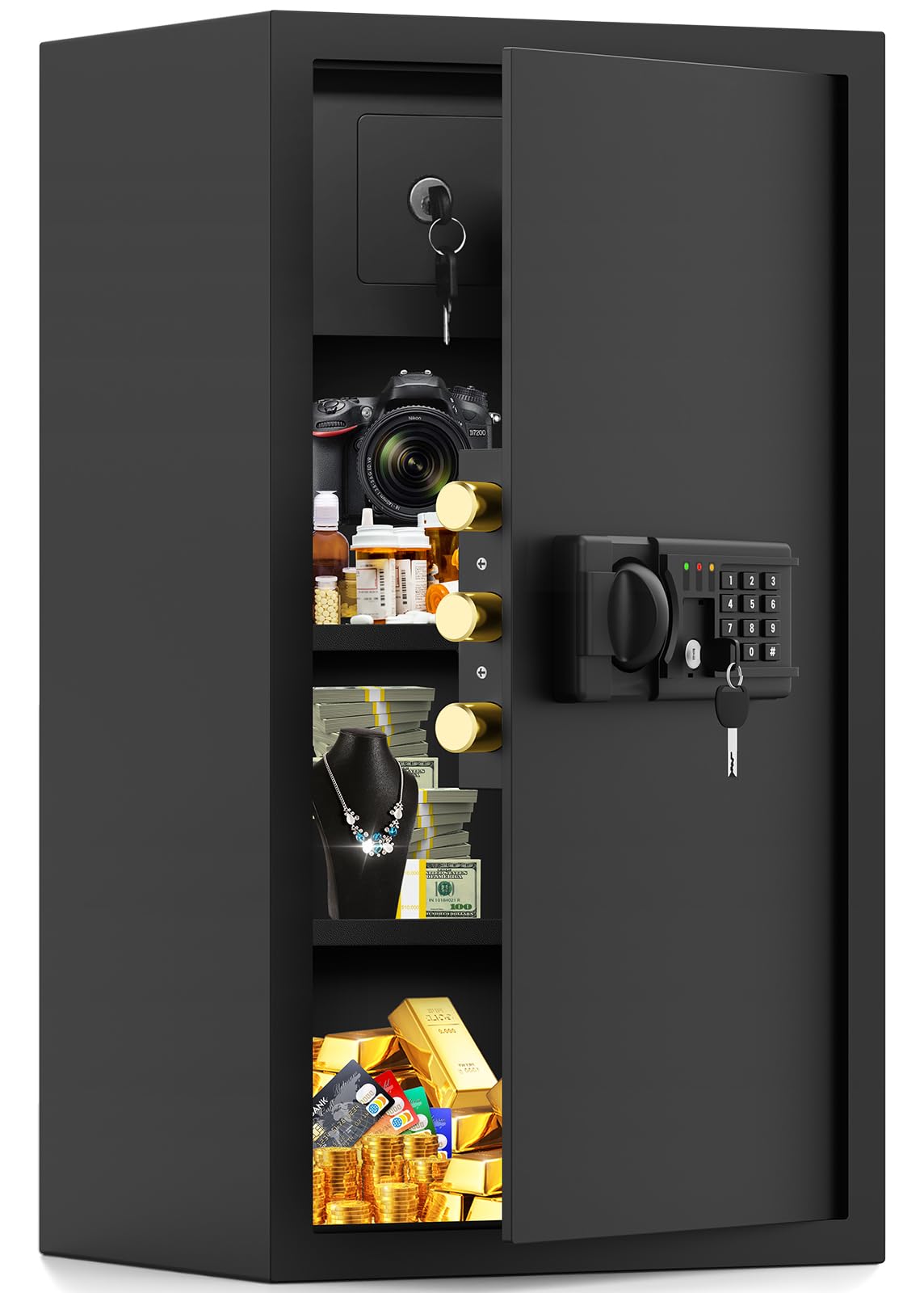 5.8 Cub Fireproof Safe Box, Home Safe Fireproof Waterproof, Large Security Document Safes With Combination Lock, Smart Alert, Mute Function,Removable Shelf, Jewelry Fire Safety Box For Money Valuables