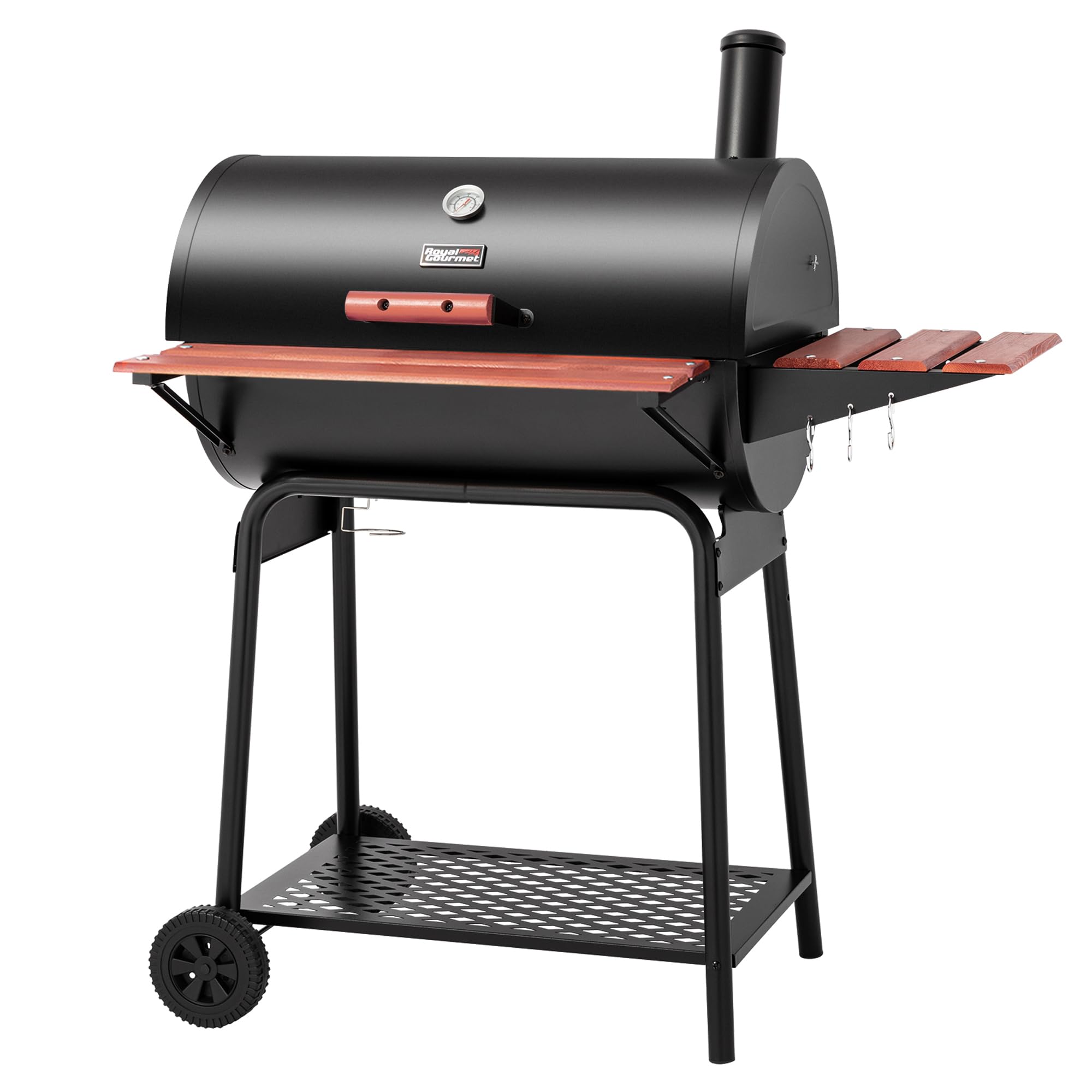 CC1830V 30 Barrel Charcoal Grill with Wood-Painted Side Front Table, 627 Square Inches